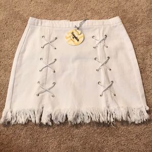 White denim mini skirt